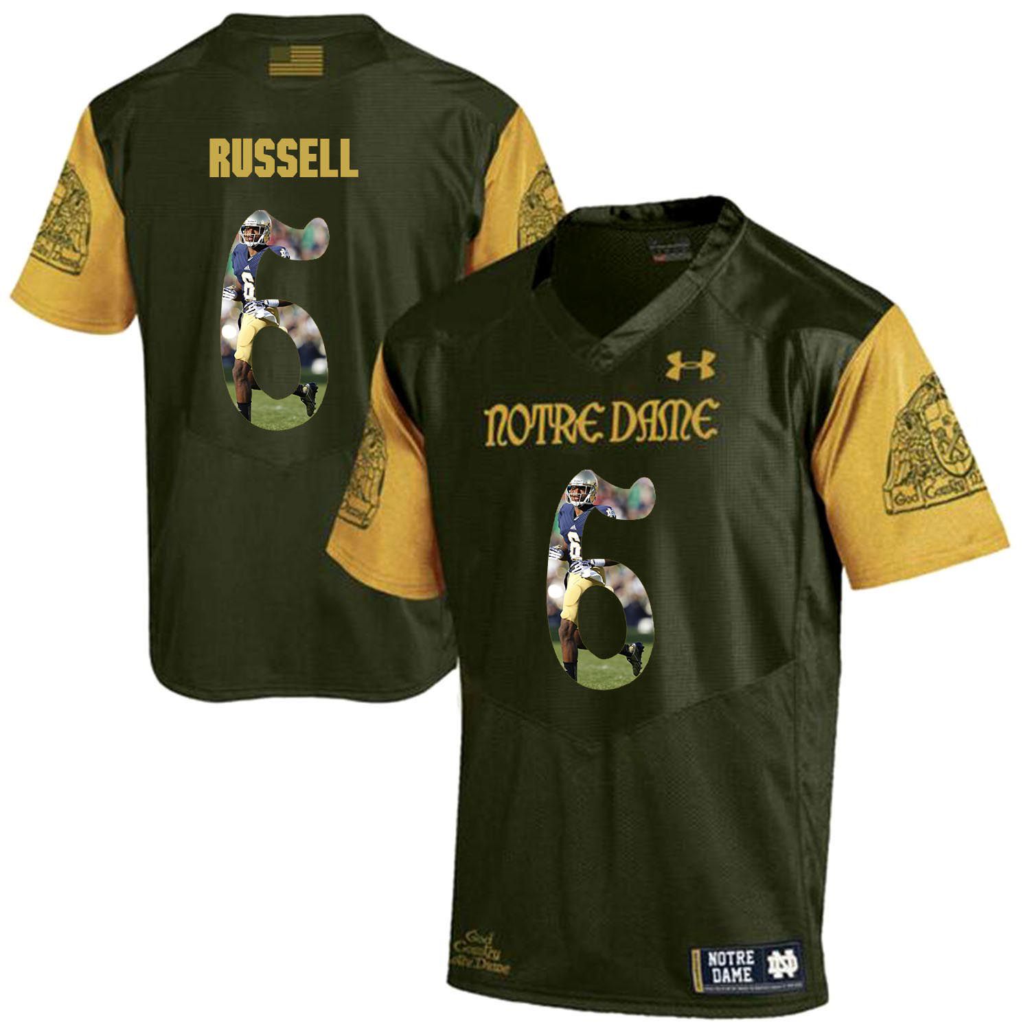 Men Norte Dame Fighting Irish #6 Russell Green Fashion Edition Customized NCAA Jerseys